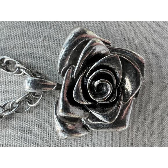 Silver Tone Rose Pendant Necklace - Picture 3 of 8